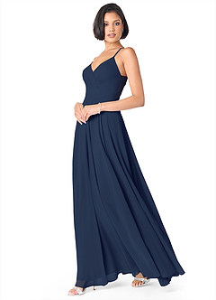 Azazie Avelina Bridesmaid Dresses Dark Navy A-Line V-Neck Pleated Chiffon Dress image3