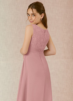 Azazie Snow Junior Dusty Rose A-Line Lace Chiffon Dress image6