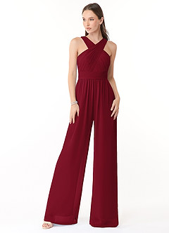 Azazie Berdie Bridesmaid Dresses Burgundy Halter Chiffon Jumpsuit image1