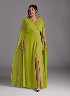 Azazie Isa Mère de la mariée Robes Robe Trapèze en Mousseline de soie Col V plissé Citronnelle image9