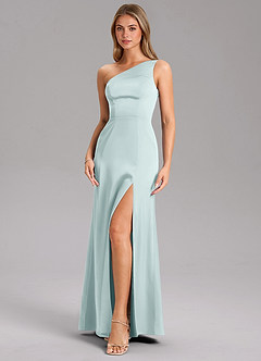 Azazie Feby Bridesmaid Dresses Mist A-Line One Shoulder Stretch Satin Dress image6