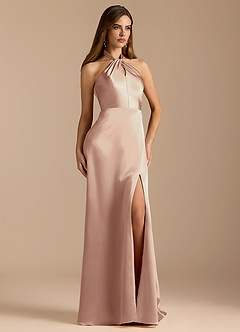 Azazie Tracie Bridesmaid Dresses English Rose A-Line Pleated Metallic Satin Dress image5