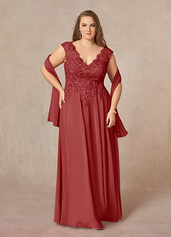 Azazie Amethyst Mother of the Bride Dresses Rust A-Line V-Neck Sequins Chiffon Dress image9