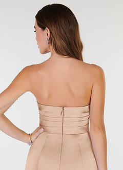 Azazie Yola Bridesmaid Dresses English Rose Sheath V-Neck Pleated Stretch Satin Convertible Dress image7