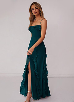 Barbie ♥ Azazie Bridesmaid Dresses Pine Sheath Bow Chiffon Dress image5