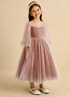 Azazie Trudy Flower Girl Dresses Auburn Ball-Gown Sweetheart Neckline Tulle Dress image1