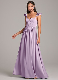Azazie Denisse Bridesmaid Dresses Frosted Lilac A-Line Ruched Stretch Satin Dress image3