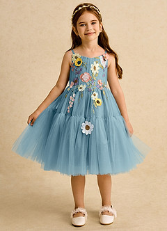 Azazie Osea Blumenmädchenkleider Ballkleid Plissee Tüll Kleid Stimmungsvolles Blau image6