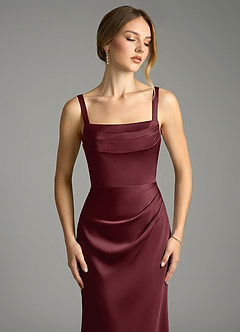 Azazie Alouette Bridesmaid Dresses Cabernet Mermaid Pleated Stretch Satin Dress image5