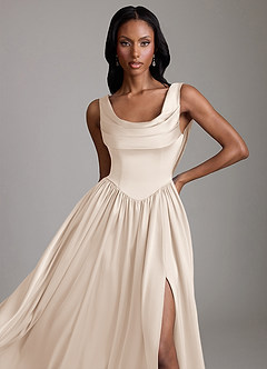 Azazie Novi Robes de demoiselle d'honneur Robe Trapèze en Satin extensible avec poches Albâtre Blanc image3