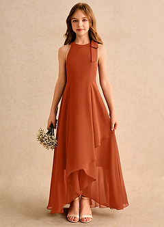 Azazie Boop Girls Formal Flower Girl Dresses Burnt Orange A-Line Bow Chiffon Dress image1