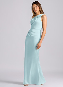 Azazie Akilah Bridesmaid Dresses Cloud Blue Mermaid One Shoulder Stretch Satin Dress image5