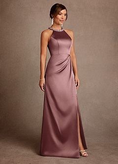 Azazie Lawrence Mother of the Bride Dresses Vintage Mauve A-Line Pleated Stretch Satin Dress image4