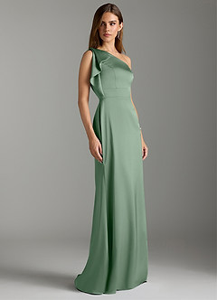 Azazie Rinna Bridesmaid Dresses Matcha Mermaid Ruched Stretch Satin Dress image3