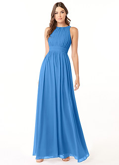 Azazie Luz Bridesmaid Dresses Blue Jay A-Line Lace Chiffon Dress image3