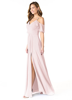 Azazie Dakota Robes de demoiselle d'honneur Robe Trapèze en Mousseline de soie Col V plissé Rose Pâle image3