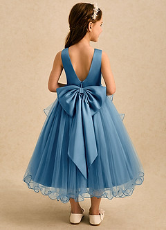 Azazie Savannah Flower Girl Dresses Steel Blue Ball-Gown Lace Tulle Dress image2