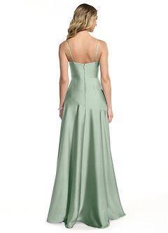 Azazie Kayla Bridesmaid Dresses Agave Sheath Side Slit Stretch Satin Dress image2