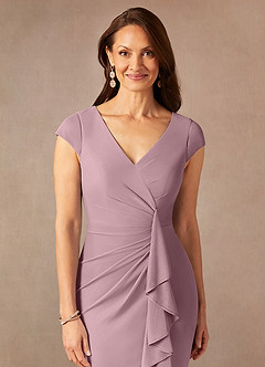 Azazie Renetta Mother of the Bride Dresses Dusty Rose Sheath V-Neck Pleated Mesh Dress image6
