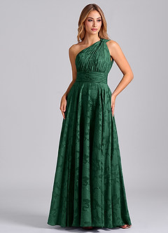 Azazie Charlize Final Sale Dark Green A-Line One Shoulder Floral Burnout Dress image5