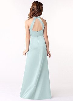 Azazie Laurel Junior Sea Glass A-Line Stretch Satin Dress image3