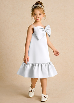 Azazie Kiwi Blumenmädchenkleider A-Linie Spaghetti Riemen Matte Satin Kleid Weiß image3