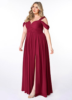 Azazie Lianne Brautjungfernkleider A-Linie Schulterfrei Chiffon Kleid Burgunderrot image9