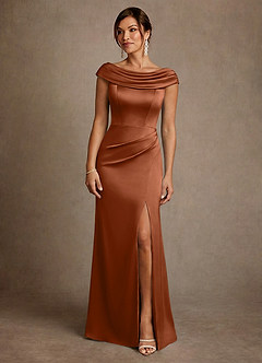 Azazie Irvine Mother of the Bride Dresses Copper A-Line Pleated Stretch Satin Dress image3