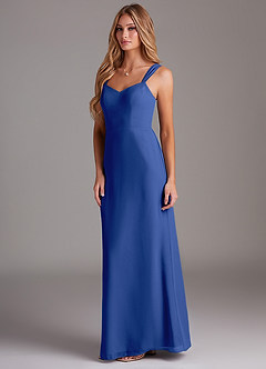 Azazie Denice Robes de demoiselle d'honneur Robe Fourreau en Mousseline de soie Plissé Bleu Roi image4