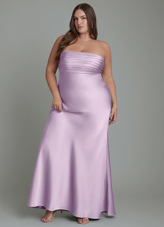 Azazie Saylor Vestidos de damas de honor Vestido Lila Esmerilada de Satén Elástico de Corte Sirena con Palabra de honor image11