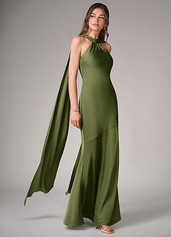 Azazie Kinsley Bridesmaid Dresses Olive Mermaid Side Slit Stretch Satin Dress image3