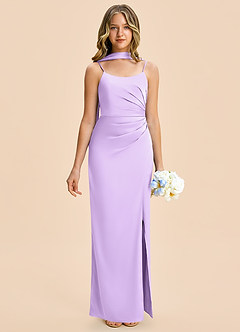 Azazie Calandra Junior Lilac Sheath Pleated Stretch Satin Dress image1