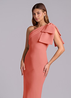 Azazie Yuanna Bridesmaid Dresses Salmon Pink Mermaid One Shoulder Chiffon Dress image7