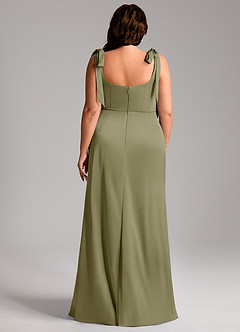 Azazie Frostine Bridesmaid Dresses Pistachio A-Line Bow Stretch Satin Dress image13