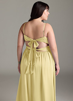 Azazie Zeya Bridesmaid Dresses Lemon Sorbet A-Line Pleated Stretch Satin Dress image15