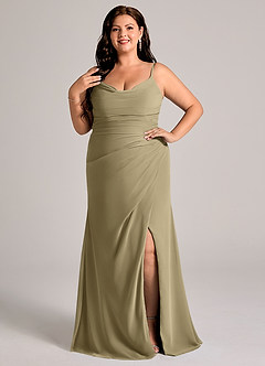 Azazie Deandra Bridesmaid Dresses Moss Green Mermaid Pleated Chiffon Dress image7