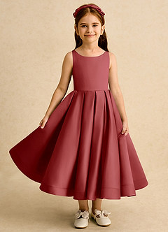 Azazie Babs Flower Girl Dresses Rust Ball-Gown Pleated Matte Satin Dress image2