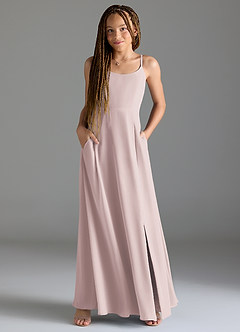 Azazie Moira Junior Abito A-Line in Chiffon Con Tasche Rosa Rossore image4