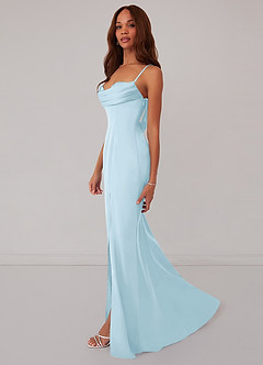 Barbie ♥ Azazie Bridesmaid Dresses Sky Blue Mermaid Corset Stretch Satin Dress image4