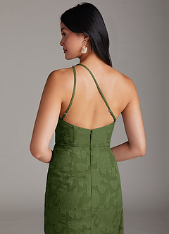 Azazie Mika Bridesmaid Dresses Olive Sheath One Shoulder Floral Burnout Dress image6