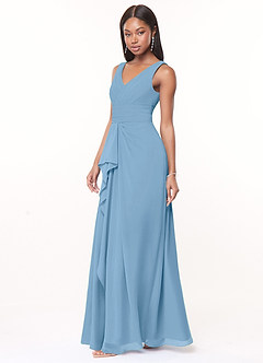 Azazie Julianna Jurken voor bruidsmeisjes Jurk van Chiffon met A-Lijn Staal Blauw image3