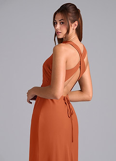 Azazie Evadne Robes de demoiselle d'honneur Robe Fourreau en Mousseline de soie Plissée Orange Brûlée image7