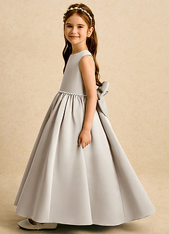 Azazie Daisies Flower Girl Dresses Frost Ball-Gown Bow Matte Satin Dress image4