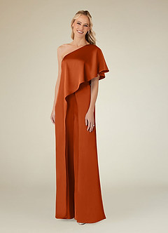 Azazie Hagretta Vestidos para mãe da noiva Vestido Laranja Queimada de Cetim elástico de Macacão/terninho image3