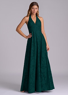 Azazie Tessie Bridesmaid Dresses Pine A-Line Pleated Floral Burnout Dress image1