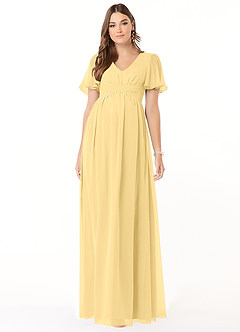 Azazie Verna Maternity Bridesmaid Dresses A-Line V-Neck Ruched Chiffon Floor-Length Dress image3