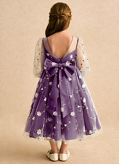 Azazie Elowen Flower Girl Dresses Grape A-Line Sweetheart Neckline Lace Dress image2