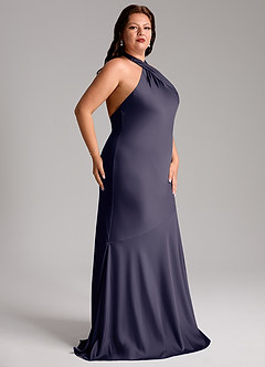 Azazie Lorena Bridesmaid Dresses Stormy Mermaid Pleated Stretch Satin Dress image11