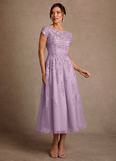 Azazie Jolanda 신부의 어머니 드레스 A라인 레이스 티 길이 드레스 image1