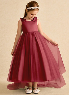 Azazie Lorita Flower Girl Dresses Pomegranate A-Line Beaded Tulle Dress image5
